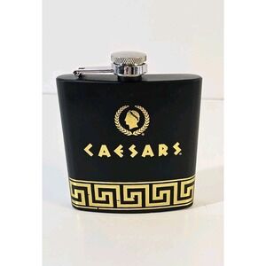 Rare Ceasers Entertainment Flask Metal Vlack And Gold Souvenier Memorabilia 8oz